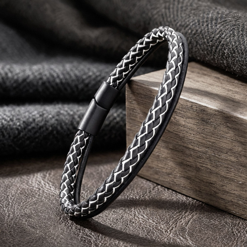 Siyah Beyaz Renk Çoklu Deri Bileklik