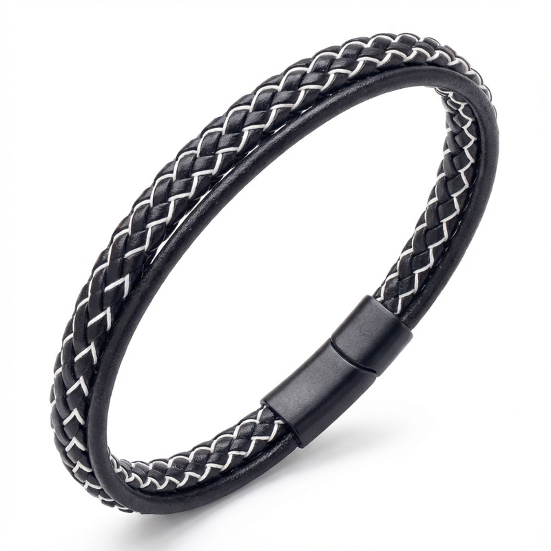 Siyah Beyaz Renk Çoklu Deri Bileklik