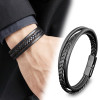 Siyah Deri Erkek Bileklik – Titanyum Çelik Manyetik Kilitli