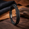 Siyah Deri Erkek Bileklik – Titanyum Çelik Manyetik Kilitli