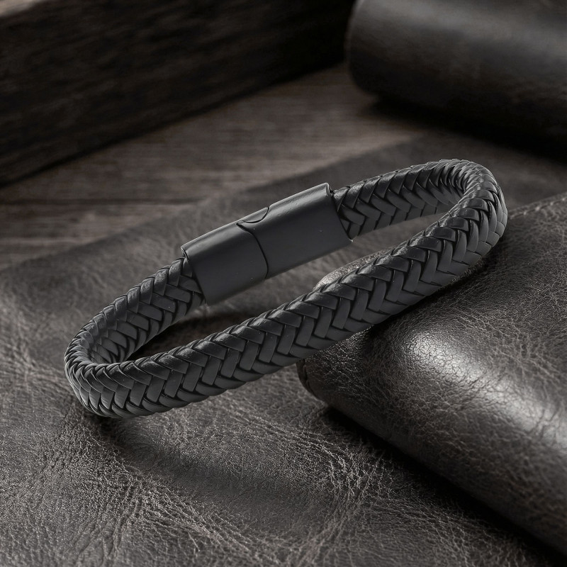 Siyah Deri Örgü Bileklik