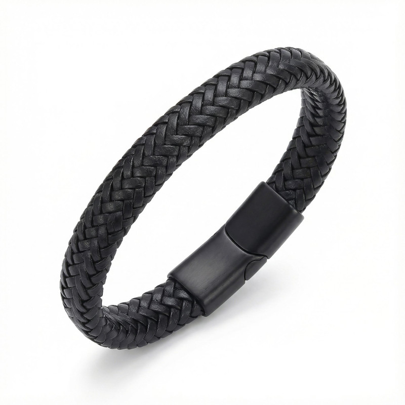 Siyah Deri Örgü Bileklik