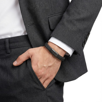 Siyah Deri Örgü Çelik Bileklik Siyah Deri Örgü Çelik Bileklik