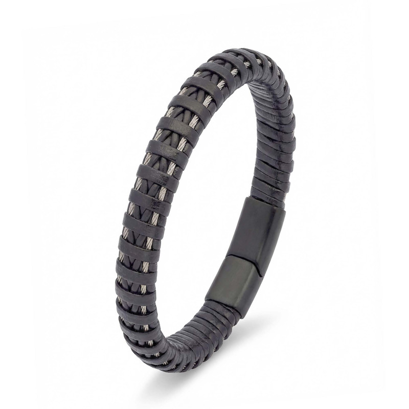 Siyah Deri Ve Çelik Erkek Bilekllik