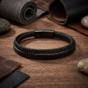 Siyah Deri Ve Saç Örgü İkili Çoklu Çelik Bileklik Siyah Deri Ve Saç Örgü İkili Çoklu Çelik Bileklik