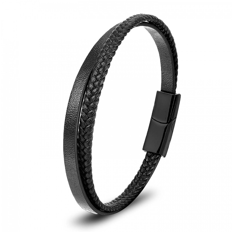Siyah Deri Ve Saç Örgü İkili Çoklu Çelik Bileklik Siyah Deri Ve Saç Örgü İkili Çoklu Çelik Bileklik