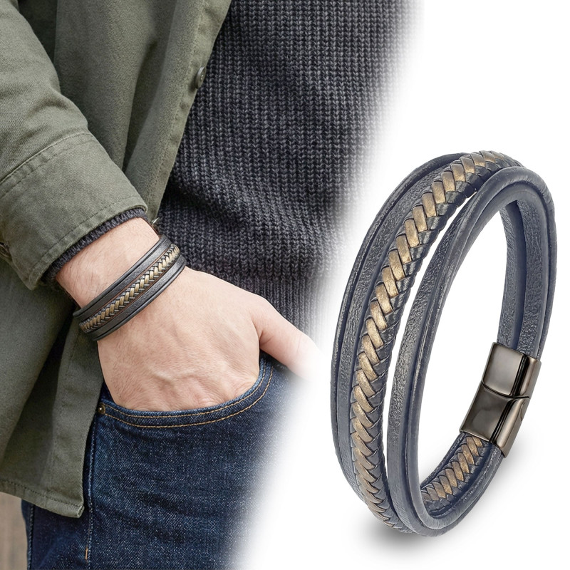Black and Brown Multi-Layer Men's Leather Bracelet