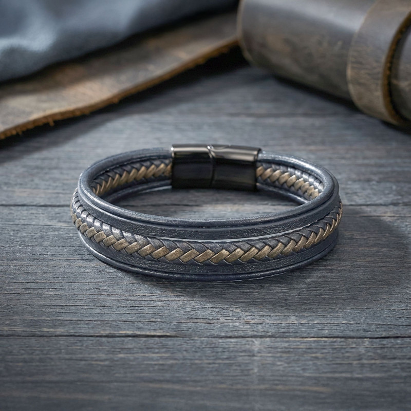 Black and Brown Multi-Layer Men's Leather Bracelet