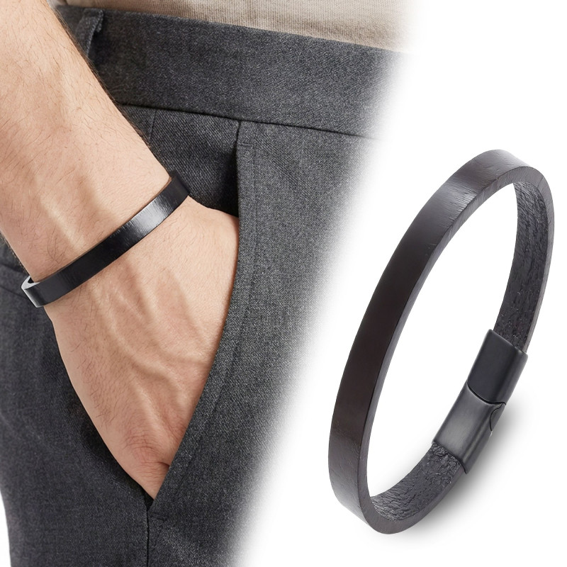Siyah PU Deri Zamak Erkek Bileklik Siyah PU Deri Zamak Erkek Bileklik