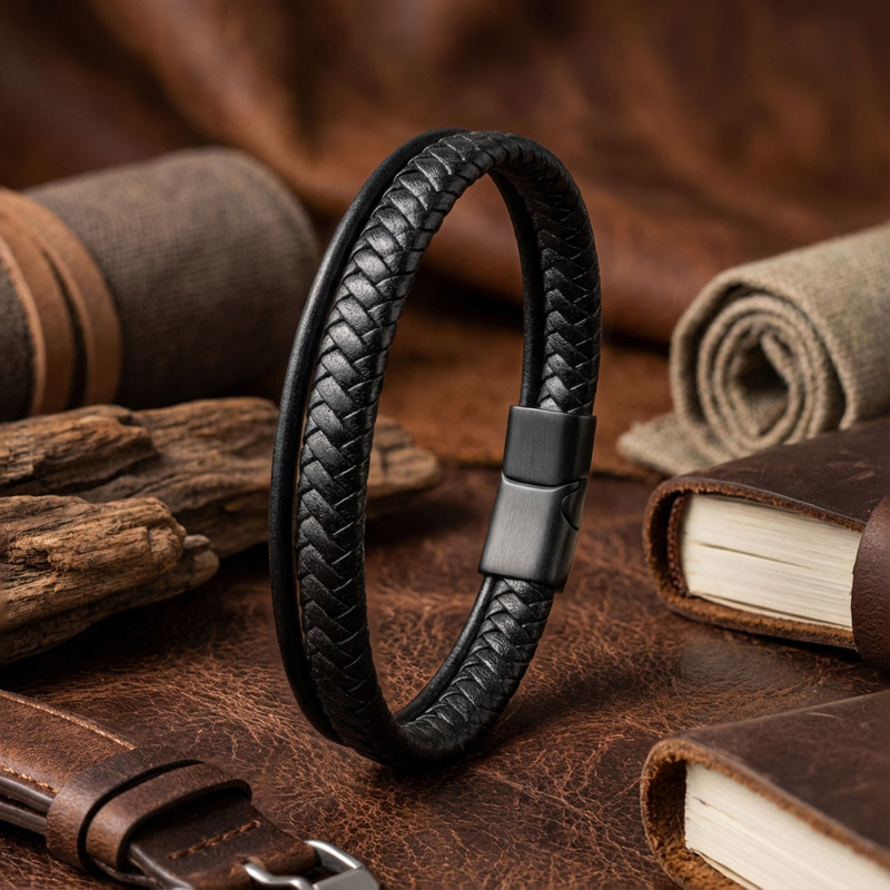 Siyah Renk Çoklu Deri Bileklik Siyah Renk Çoklu Deri Bileklik