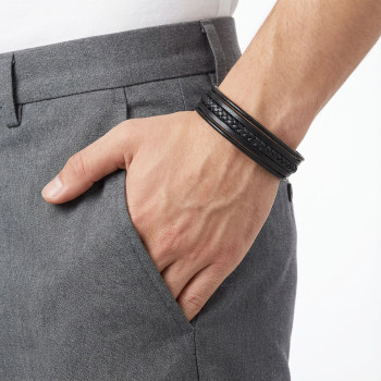 Siyah Tüp Örgü Ve Çoklu Deri Bileklik - Zamak Kilit