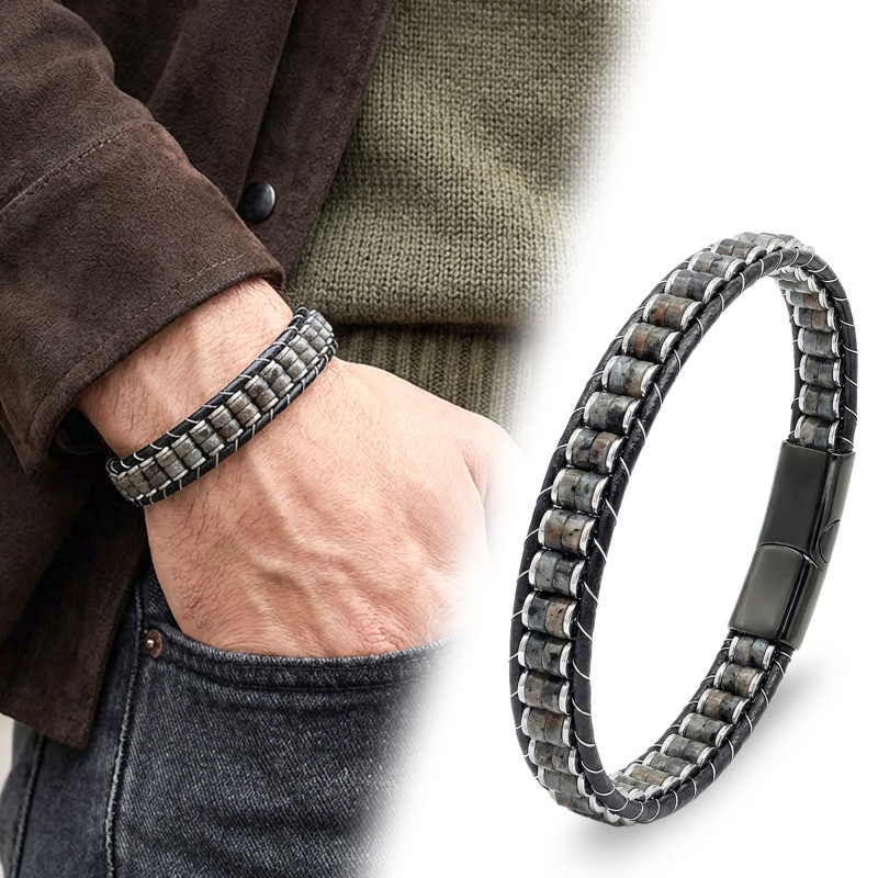 Spektrolit & Hematit Çelik Örgülü Deri Bileklik Spektrolit & Hematit Çelik Örgülü Deri Bileklik
