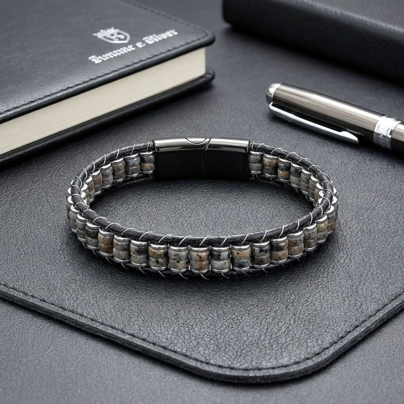 Spektrolit & Hematit Çelik Örgülü Deri Bileklik Spektrolit & Hematit Çelik Örgülü Deri Bileklik