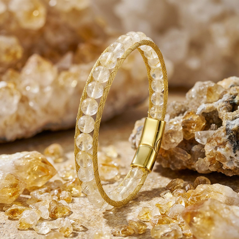 Titanyum Kilitli Sitrin Doğaltaş ve 316L Çelik Halat Örme Erkek Bileklik Titanyum Kilitli Sitrin Doğaltaş ve 316L Çelik Halat Örme Erkek Bileklik