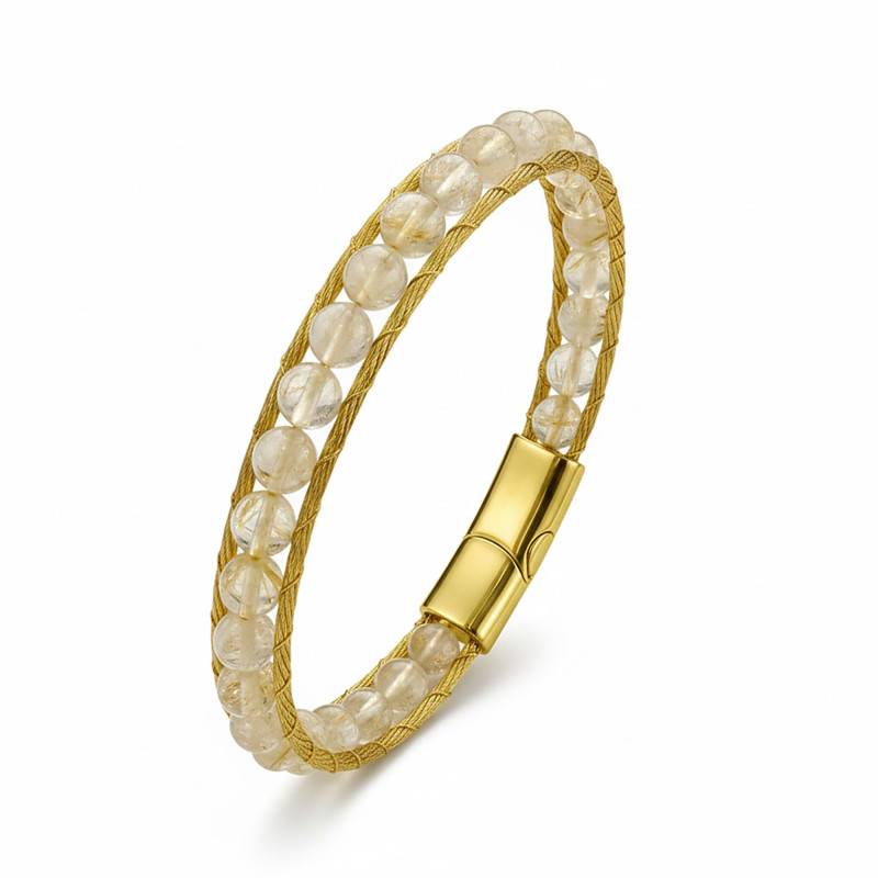 Titanyum Kilitli Sitrin Doğaltaş ve 316L Çelik Halat Örme Erkek Bileklik Titanyum Kilitli Sitrin Doğaltaş ve 316L Çelik Halat Örme Erkek Bileklik