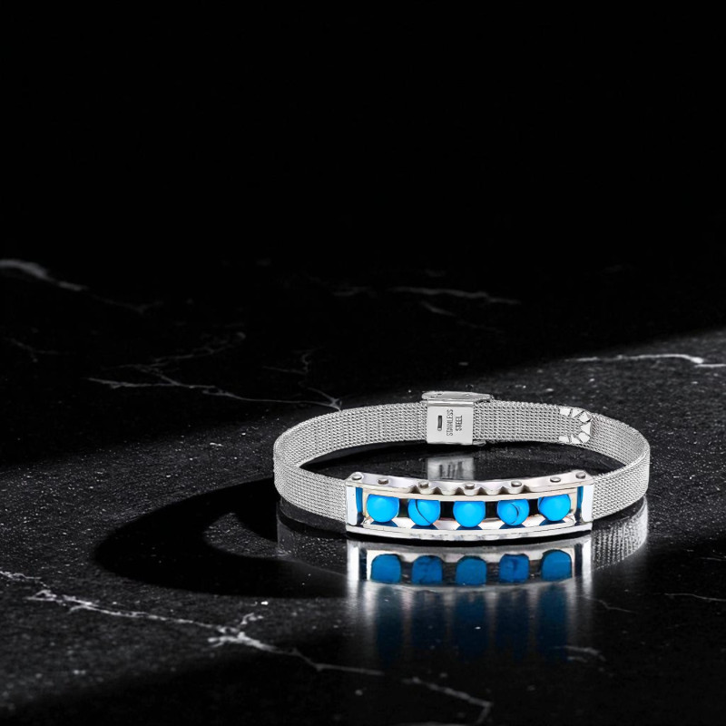 Turkuaz Taş ve Paslanmaz Çelik Bileklik