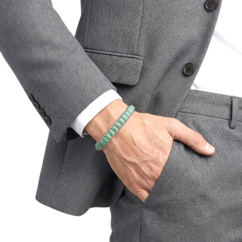 Yeşil Aventurin Doğal Taşlı Hasır Örgü Zincirli Erkek Çelik Bileklik