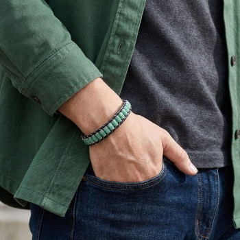 Yeşil Aventurin & Hematit Çelik Örgülü Deri Bileklik Yeşil Aventurin & Hematit Çelik Örgülü Deri Bileklik