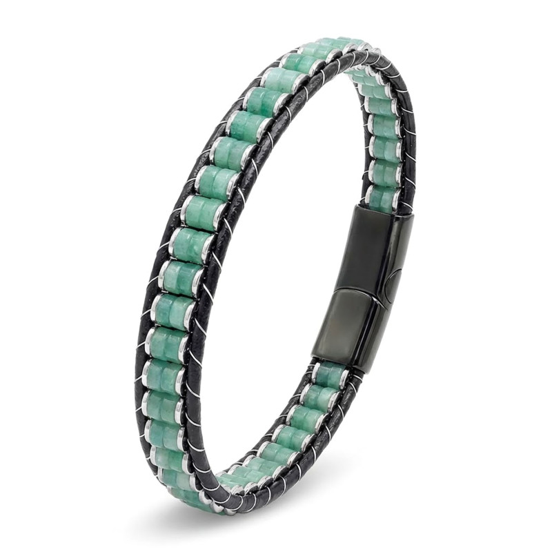Yeşil Aventurin & Hematit Çelik Örgülü Deri Bileklik Yeşil Aventurin & Hematit Çelik Örgülü Deri Bileklik