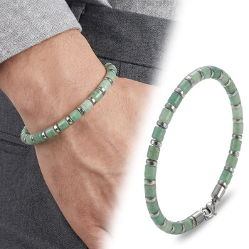 Yeşil Aventurin & Silver Hematit Taşlı Ayarlanabilir Çelik Zincir Erkek Bileklik