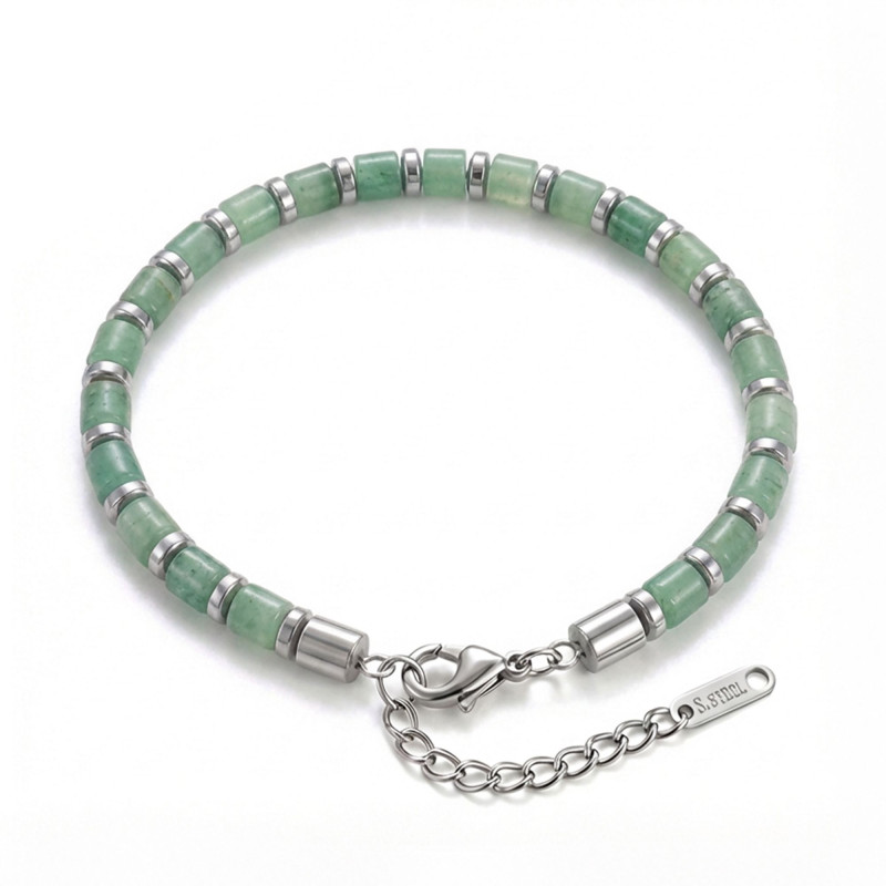 Yeşil Aventurin & Silver Hematit Taşlı Ayarlanabilir Çelik Zincir Erkek Bileklik