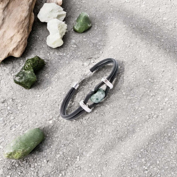 Yeşil Jasper Doğal Taşlı Deri Ve Çelik Bileklik