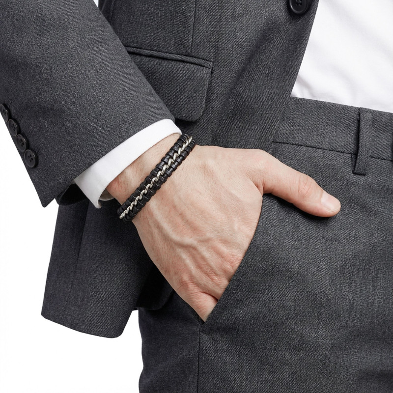 Zincir Model Çelik Ve Deri Bileklik