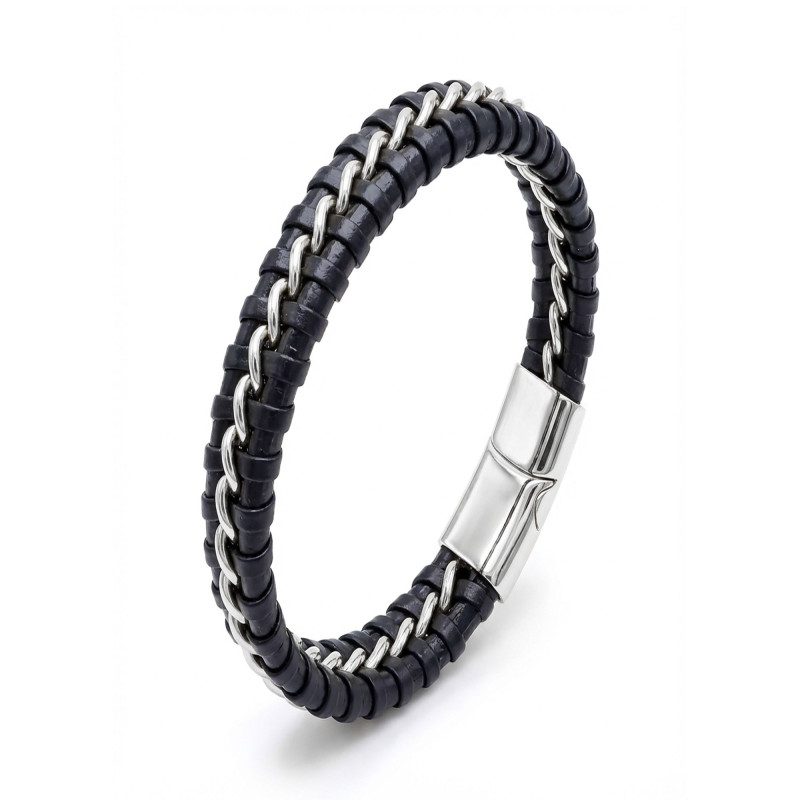 Zincir Model Çelik Ve Deri Bileklik