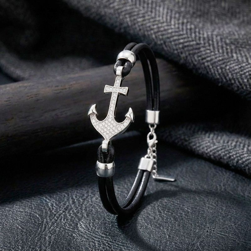 Zirkon Taşlı Çelik Çapa Detaylı Ayarlanabilir Deri Erkek Bileklik Zirkon Taşlı Çelik Çapa Detaylı Ayarlanabilir Deri Erkek Bileklik