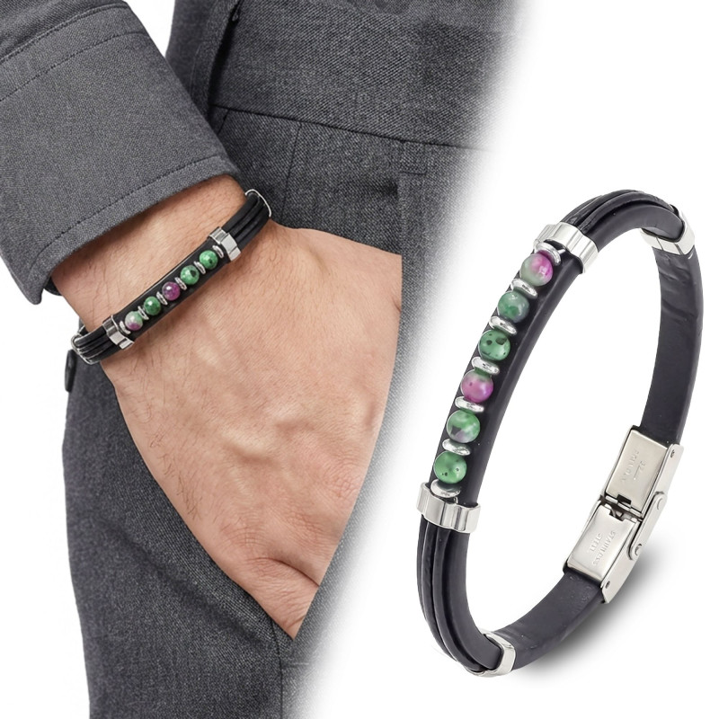 Zümrüt Taşlı Deri Bileklik Zümrüt Taşlı Deri Bileklik