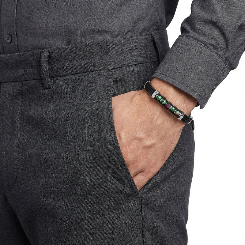 Zümrüt Taşlı Deri Bileklik Zümrüt Taşlı Deri Bileklik