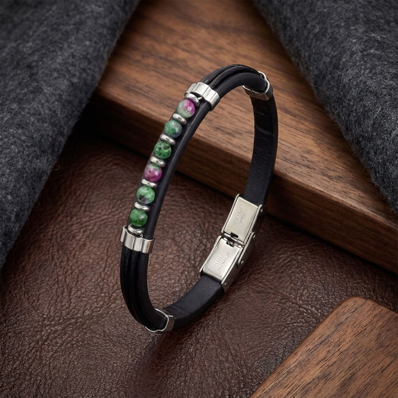 Zümrüt Taşlı Deri Bileklik Zümrüt Taşlı Deri Bileklik