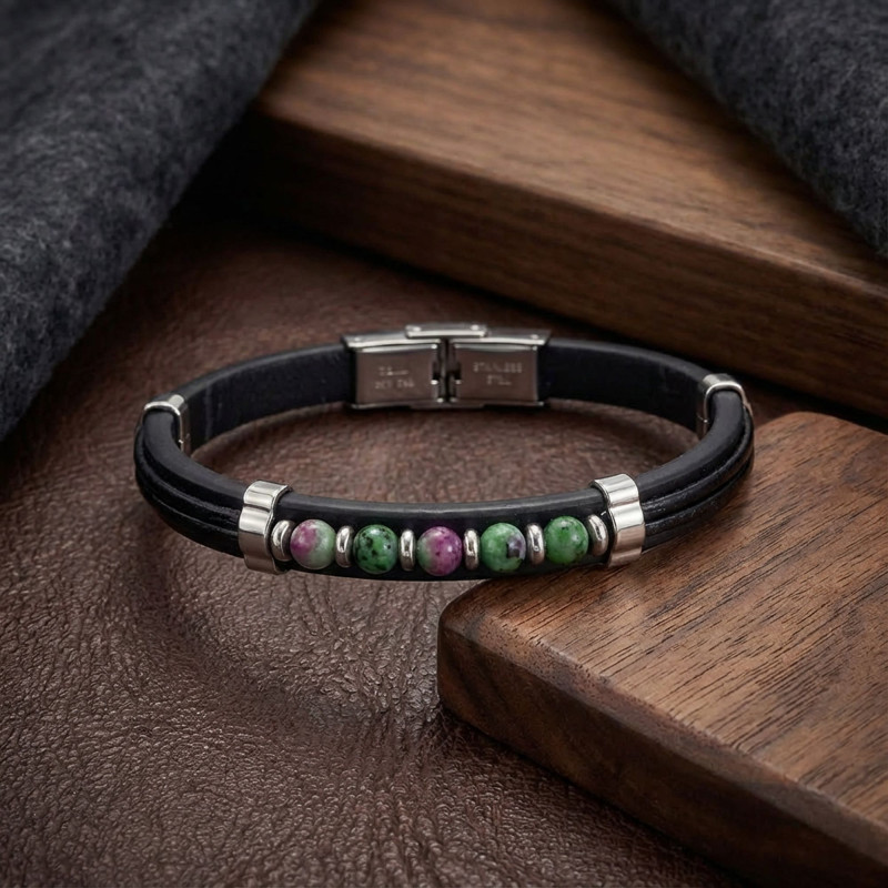 Zümrüt Taşlı Deri Bileklik Zümrüt Taşlı Deri Bileklik